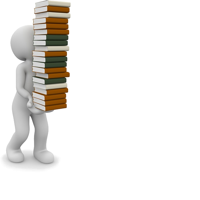 Figur trägt einen übergroßen Bücherstapel